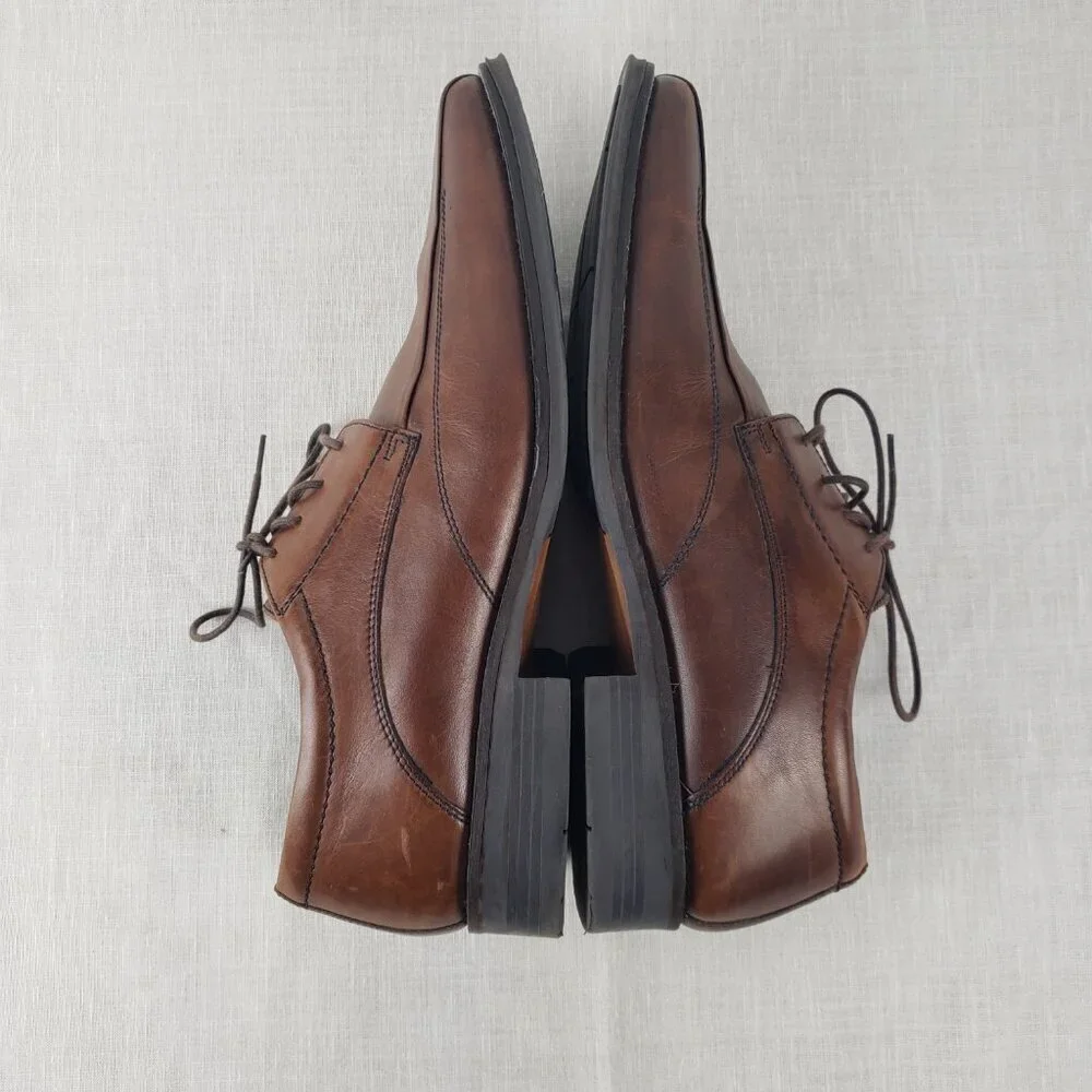 Johnston & Murphy Mens 13 Brown Leather Bicycle Toe Derby Lace Up Dress Shoes